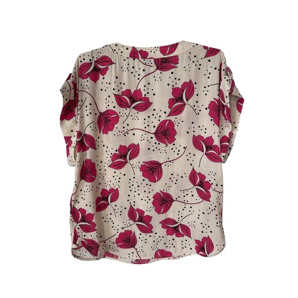 Cabi Boxy Top Size Small Floral Short Sleeve Pink Cream Polka Dot Spring Boho - Picture 4 of 9